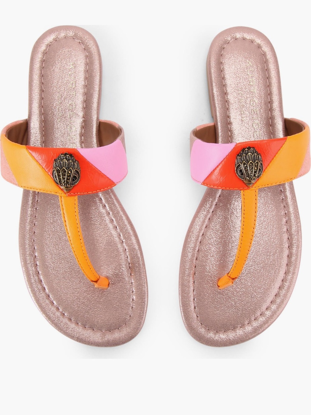 Kurt Geiger London leather Colorblock Pink Orange Thong Sandals size 10 leather